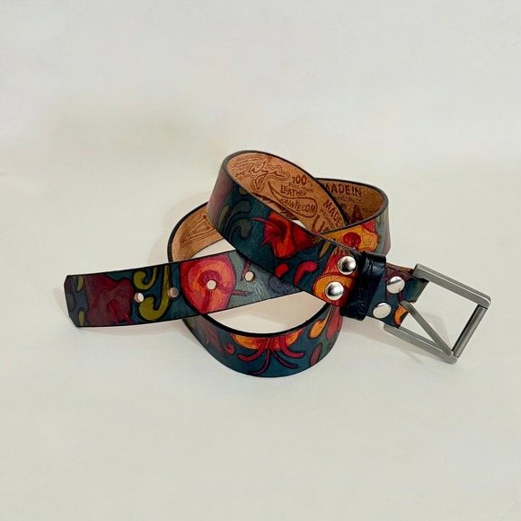 Unisex JON WYE Leather Floral Belt Western Retro Made in USA Men‎ Women 46.5\